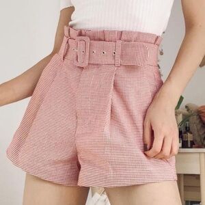 EGGIE NWOT Rochelle Houndstooth High Waist Paper Bag Belted Shorts